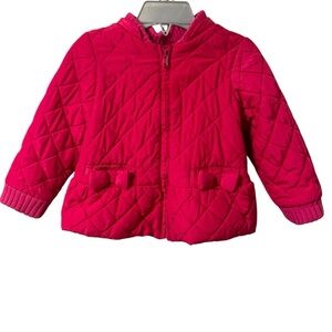 Baby Gap Toddler Girl Vibrant Pink Quilted Jacket Bows Removable Hood 2 Years